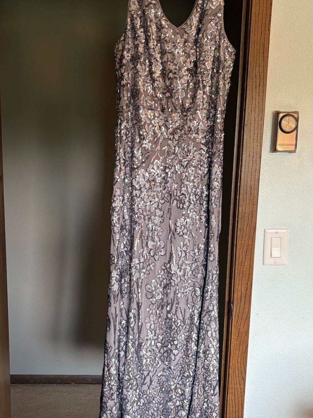 Alex Evenings Silver-Gray Sequin Floral Maxi Dress